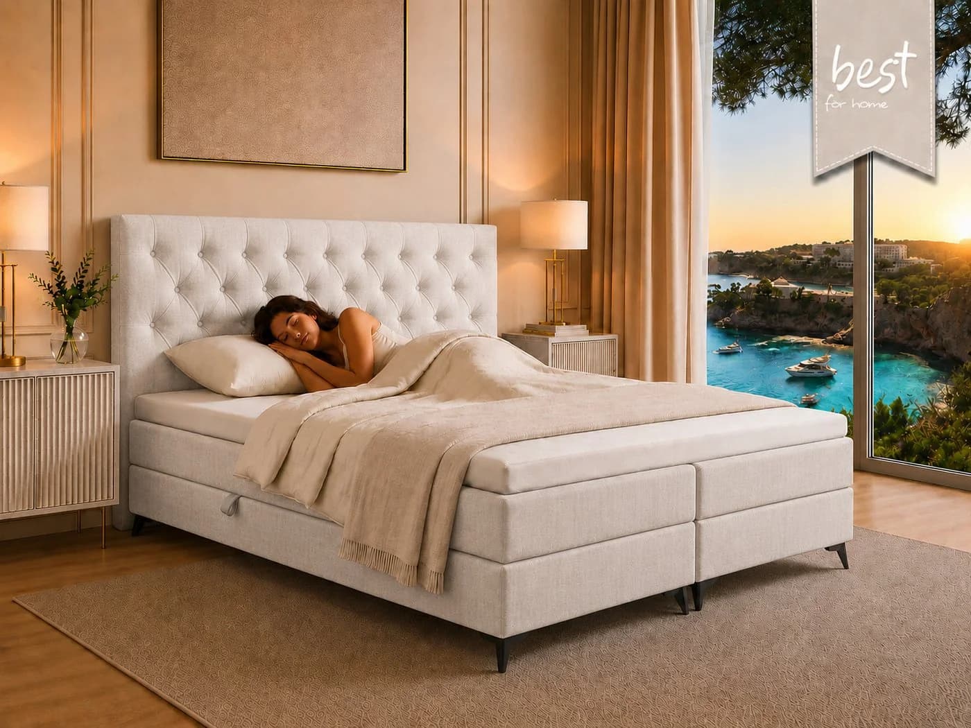 Best for Home Boxspringbett K18 SLIM mit Bettkasten & Topper