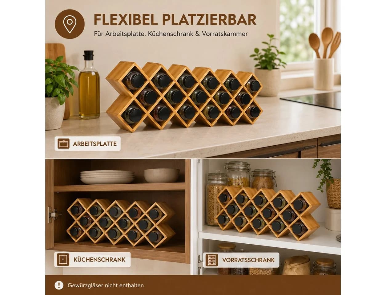 Best for Home Gewürzregal Braun Bambus Organizer