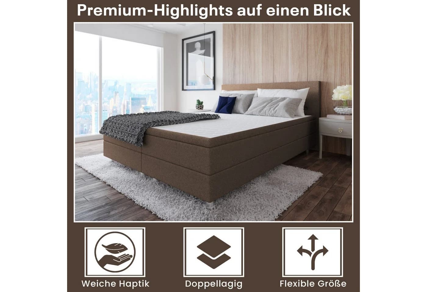 Best for Home Boxbett Neo Sawana Bonellfederkernmatratze mit Topper Braun