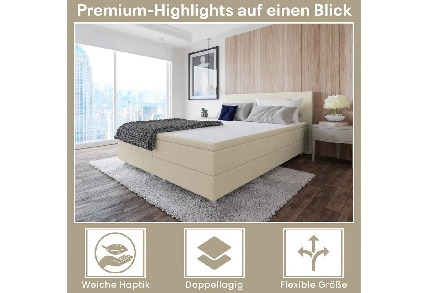 Best for Home Boxbett Neo Sawana Bonellfederkernmatratze mit Topper Beige