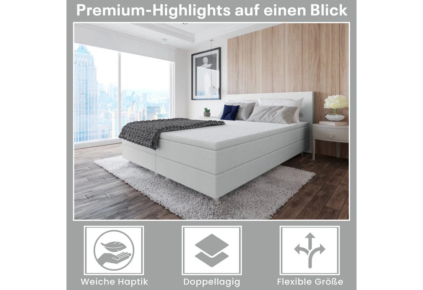 Best for Home Boxspringbett mit Bonnell-Matratze & Topper