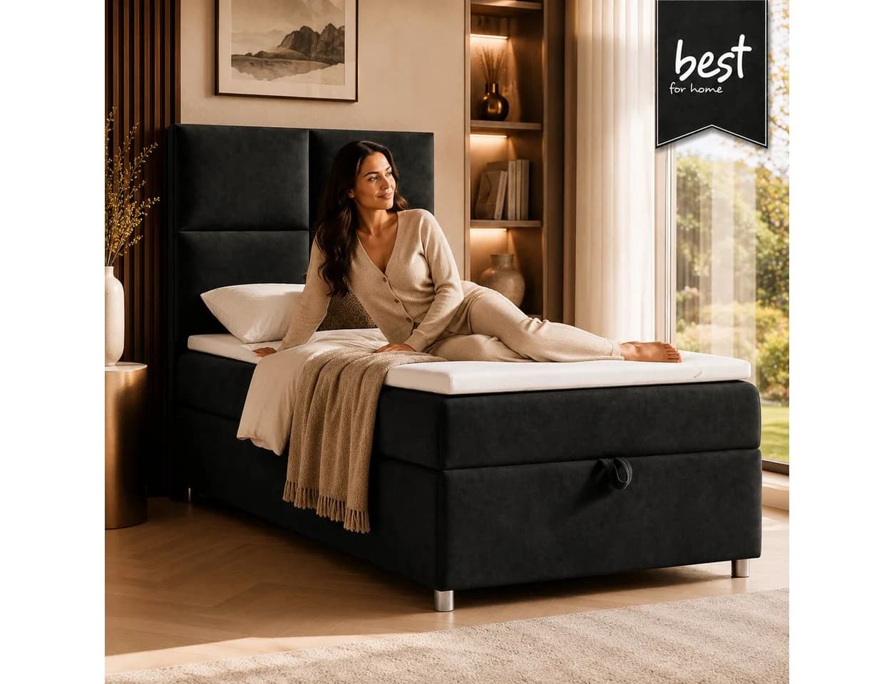 Best for Home Boxspringbett Trinity K-2 mit Bettkasten & Topper Schwarz