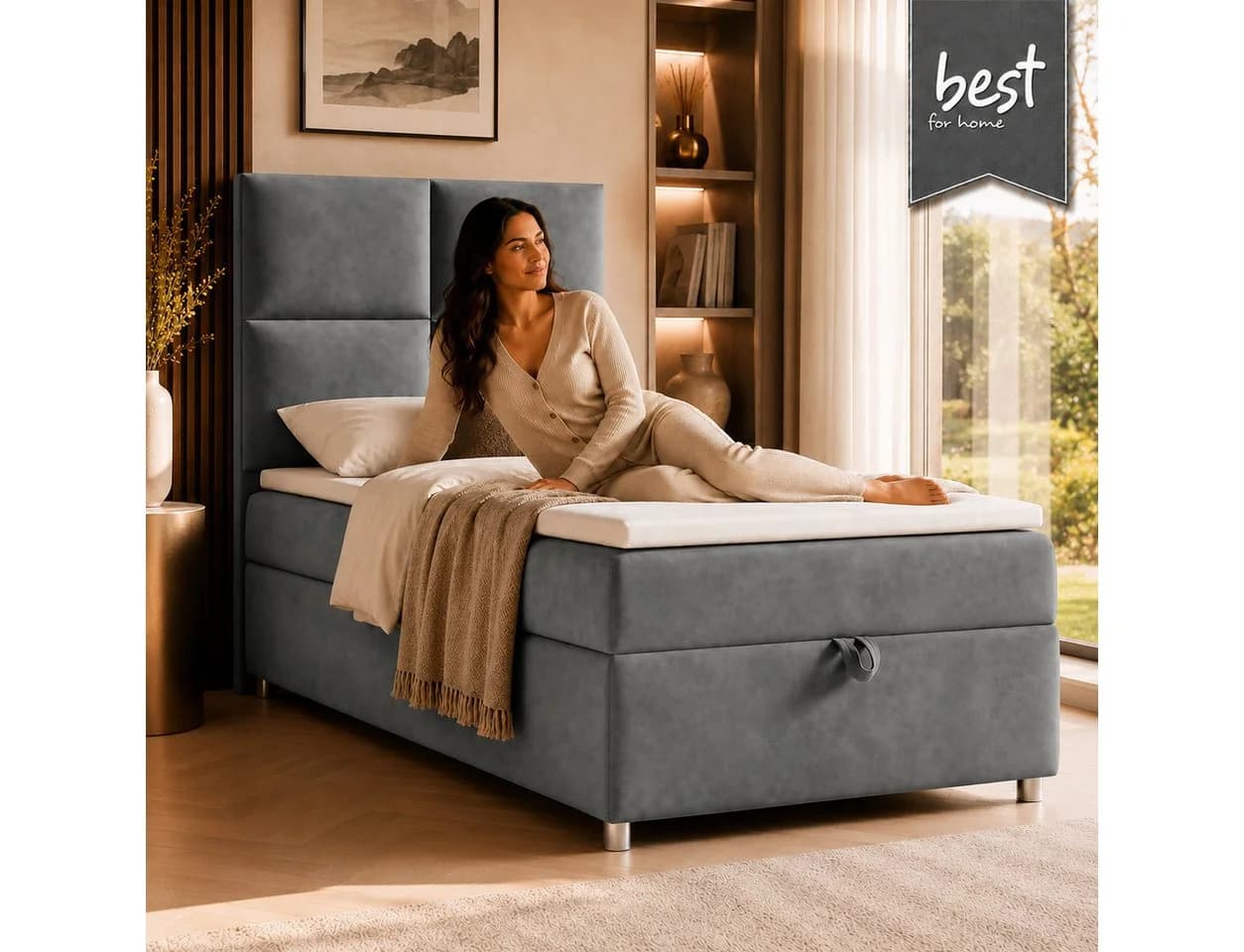 Best for Home Boxspringbett Trinity K-2 mit Bettkasten & Topper grau