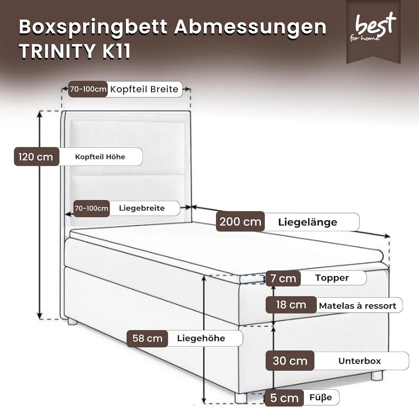 Best for Home Boxspringbett K-11 SINGLE mit Bettkasten und Bonellfederkern