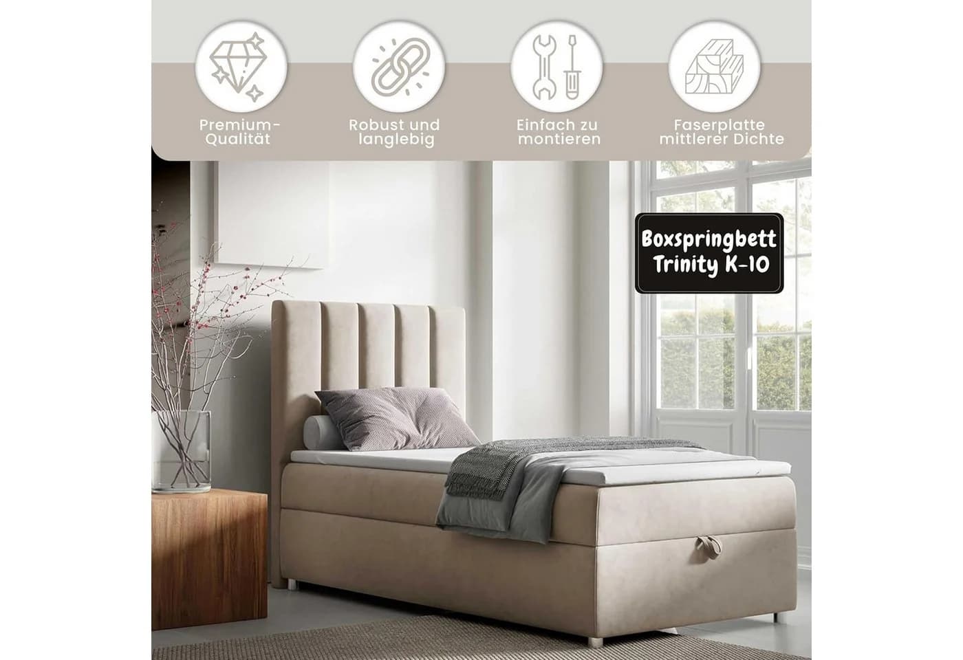 Best for Home Boxspringbett Trinity K-10 mit Bettkasten & Bonnell-Matratze