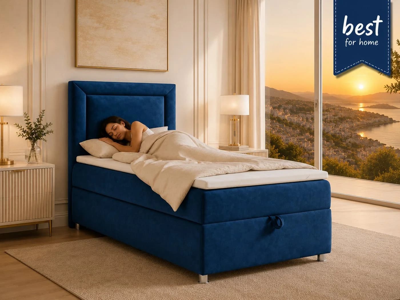 Best for Home Boxspringbett Trinity K-3 SINGLE Blau mit Bettkasten