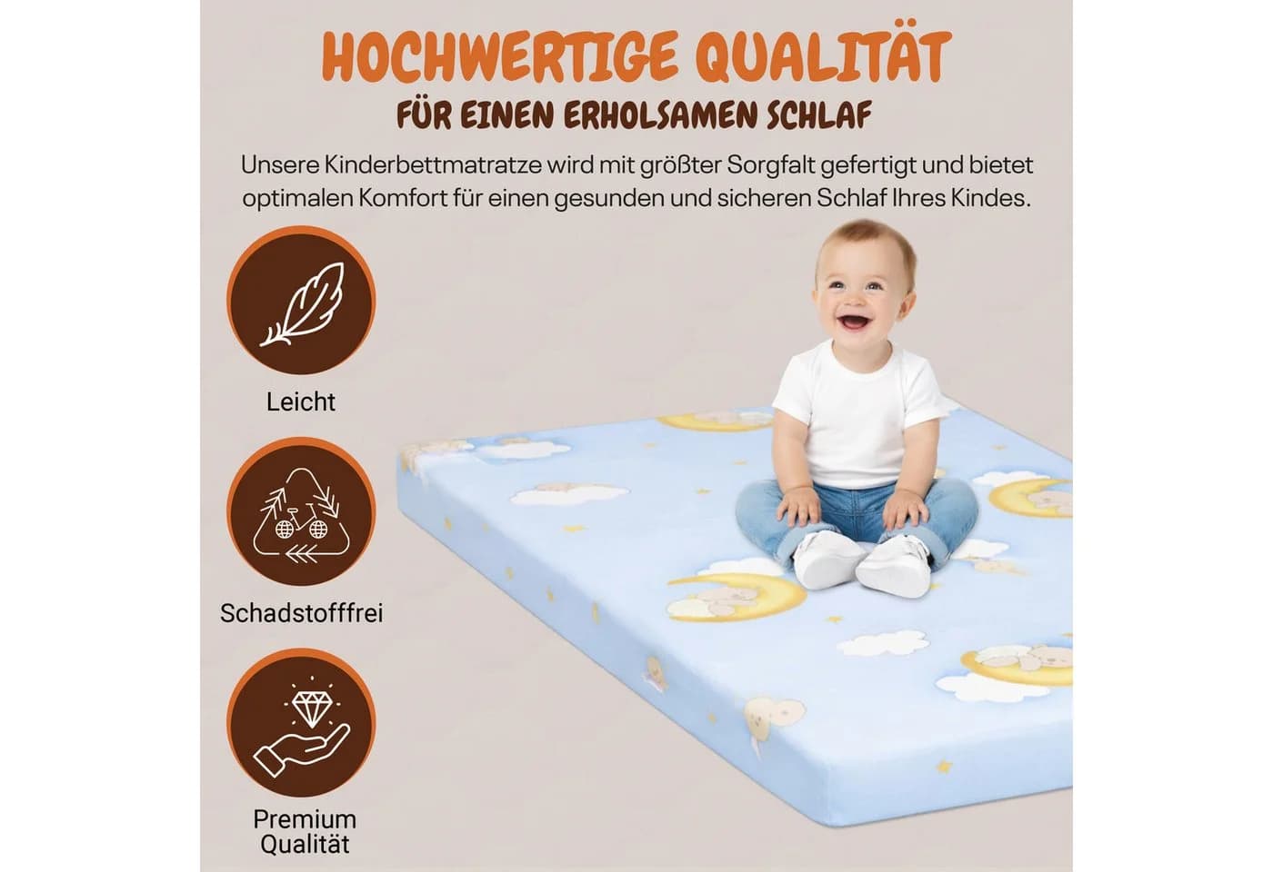 Best for Kids Kindermatratze 60x120 cm Schaumstoff Blau
