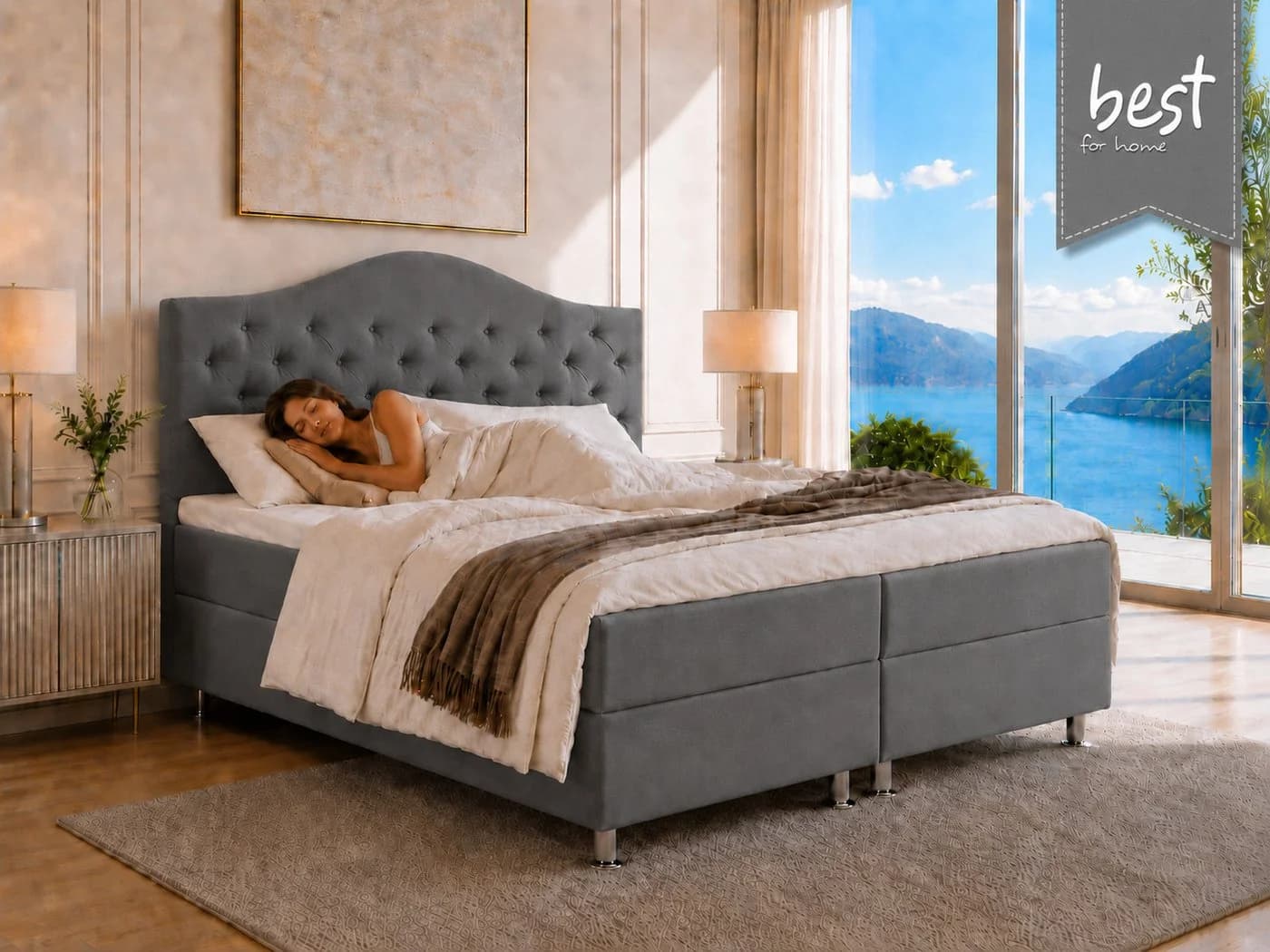 Best for Home Boxspringbett Glamour mit 7-Zonen Bonell & Topper T-30 grün