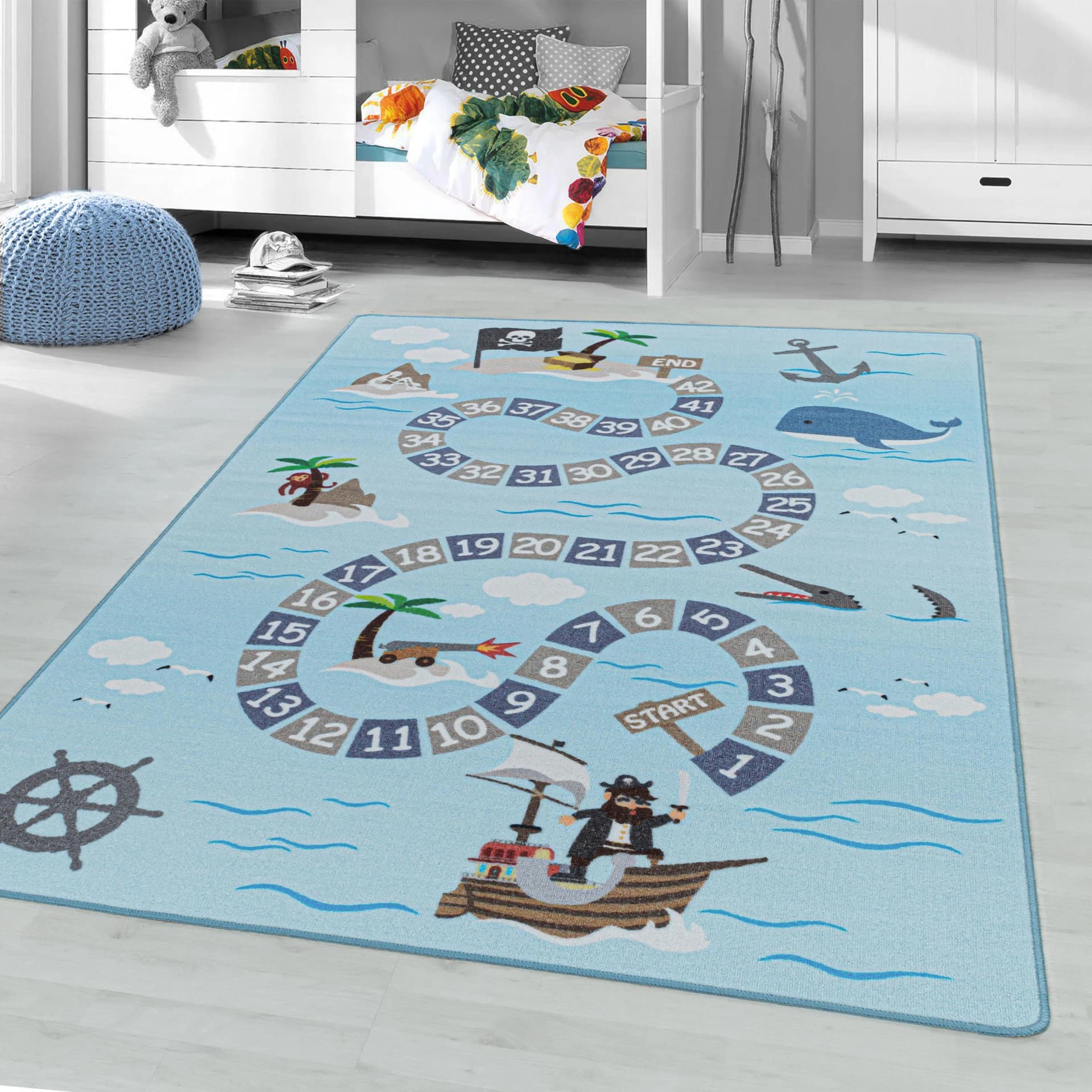 Ayyildiz Teppiche Kinderteppich PLAY 2908 Blau Pirat Kurzflor