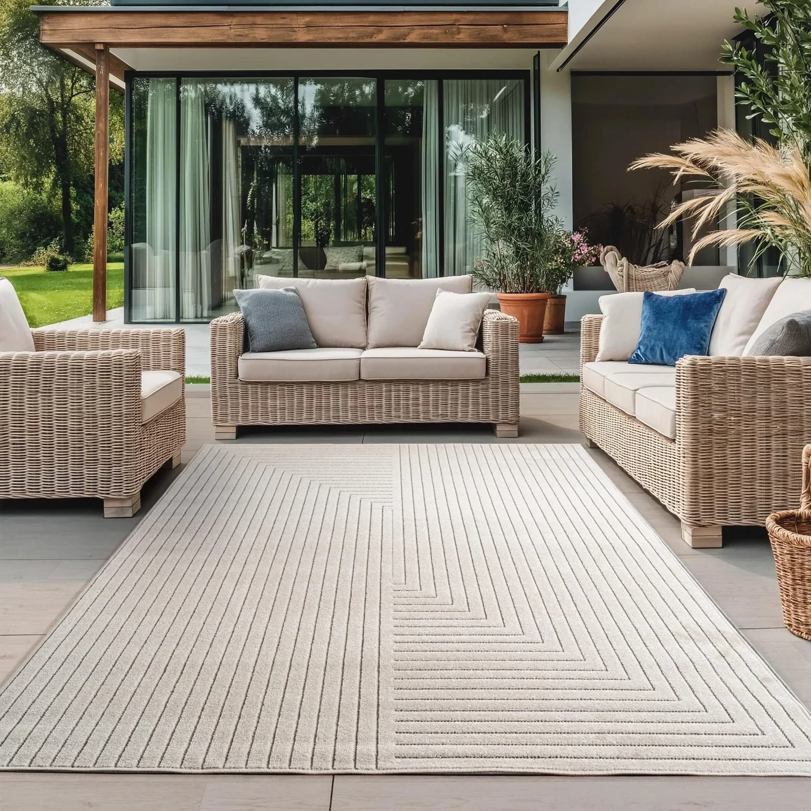 Ayyildiz Teppiche Outdoorteppich Nova 1202 Creme Hoch-Tief-Effekt