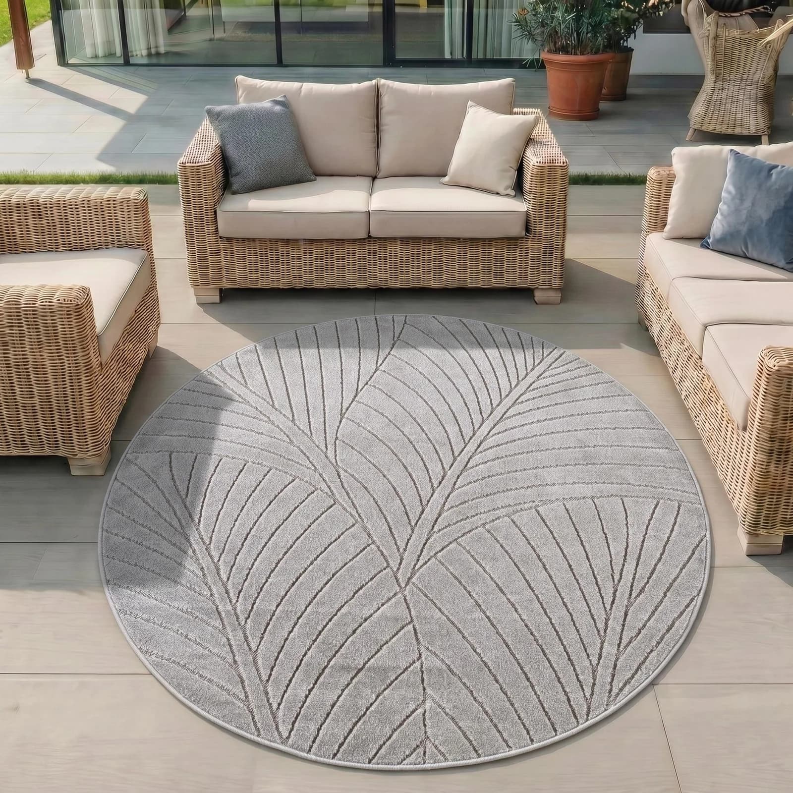 AYYILDIZ TEPPICHE NOVA 1203 Outdoorteppich Rund Grau Silber