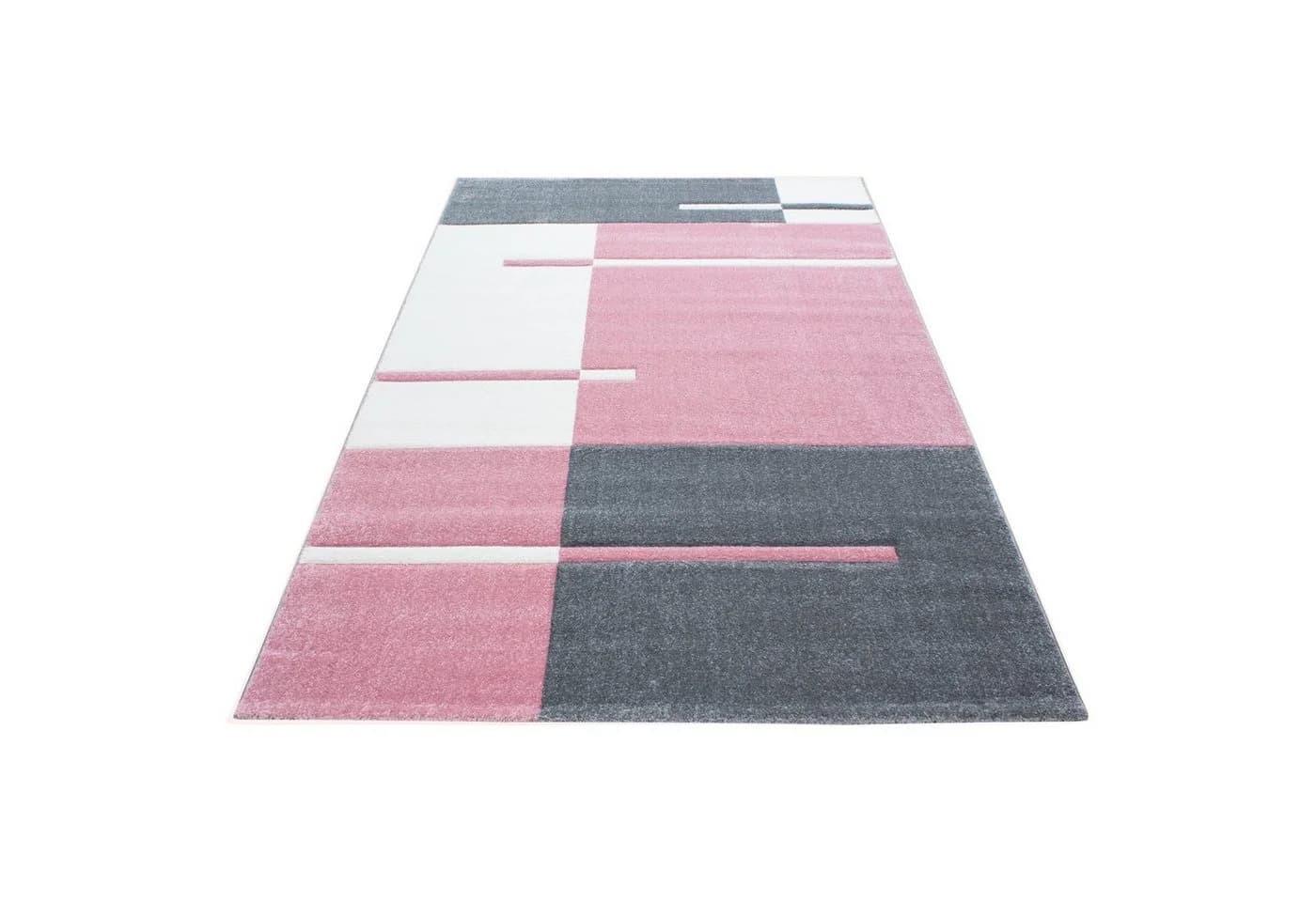 SIMPEX24 Teppich Kariert Design Rosa Kurzflor 3D-Konturenschnitt
