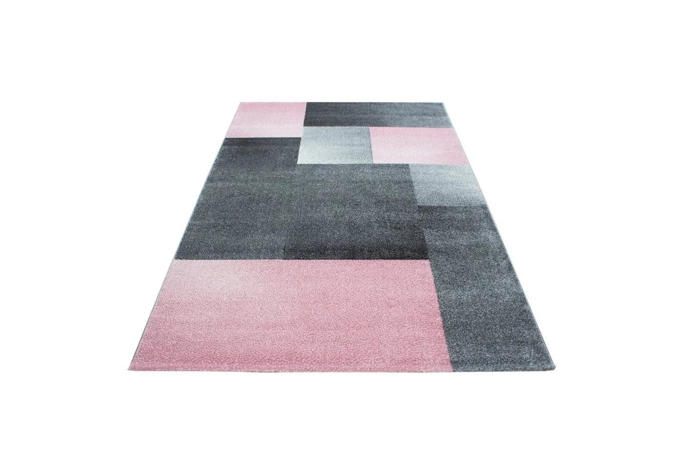 SIMPEX24 Teppich Kariert Design Rosa Kurzflor Modern Stil