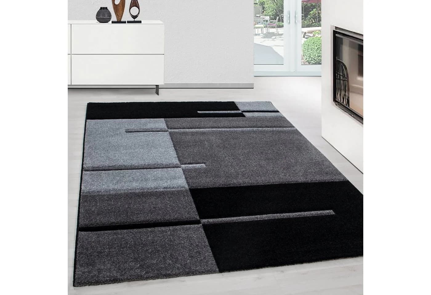 Teppium Teppich Kariert Design Rechteckig Kurzflor Handgearbeiteter Konturenschnitt