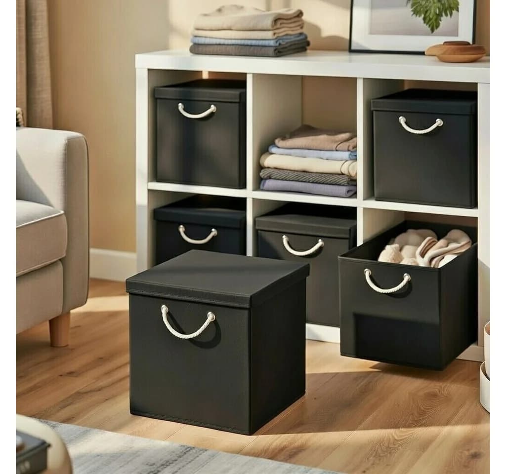 StickandShine Faltbox Schwarz 30x30 cm mit Kordelgriff