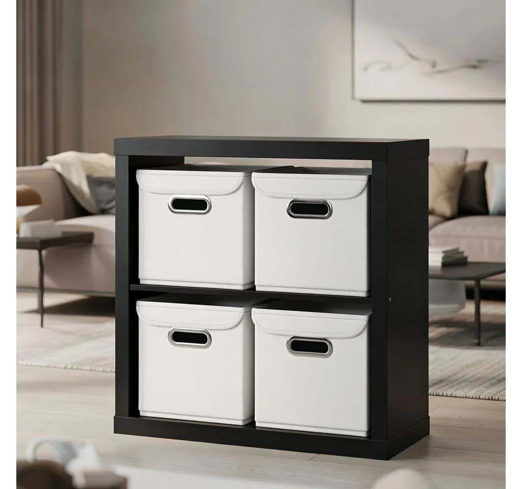StickandShine Faltbox 2er Set mit Deckel Hellgrau Schwarz Weiß Türkis Creme