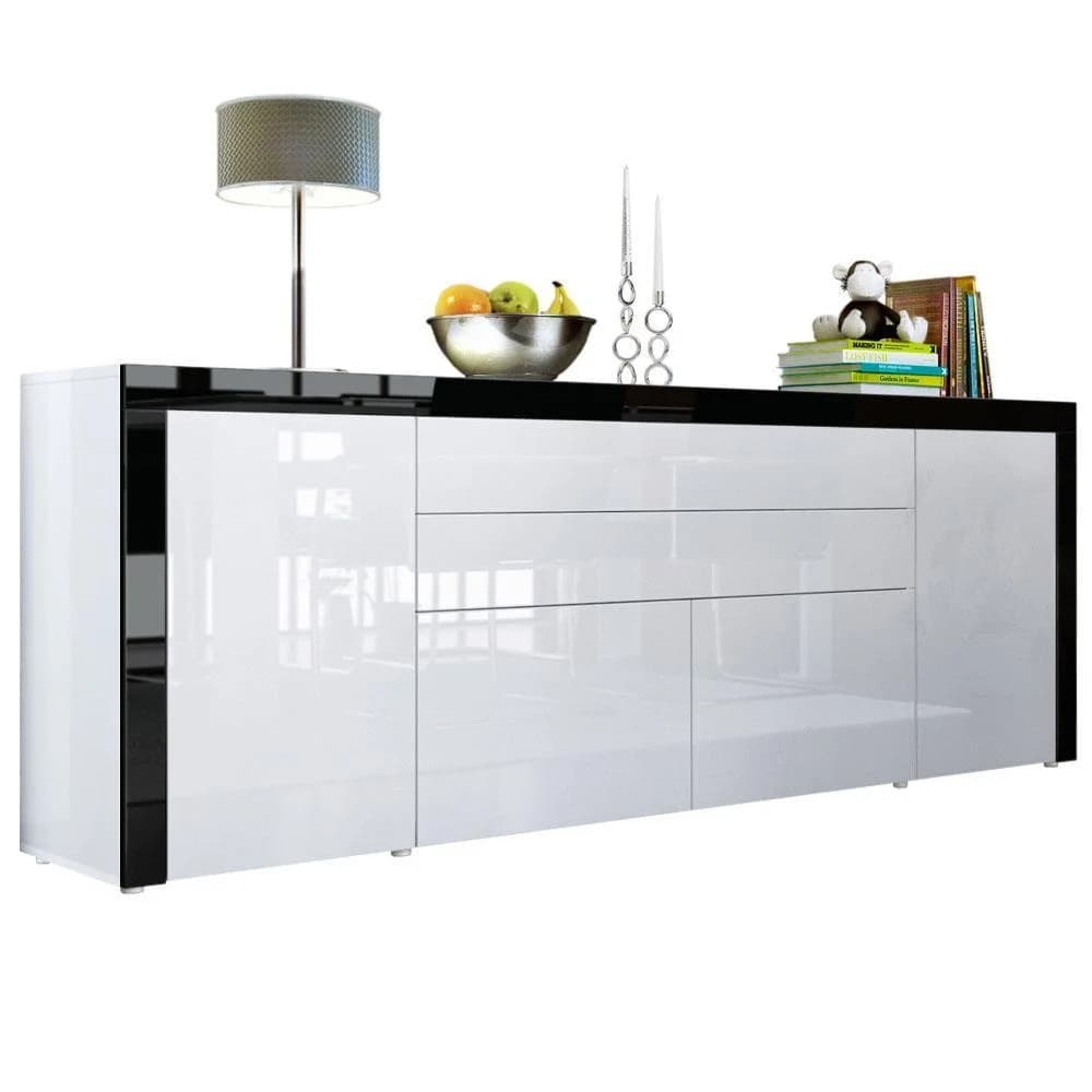 Vladon Sideboard La Paz Weiß/Schwarz Hochglanz Modern
