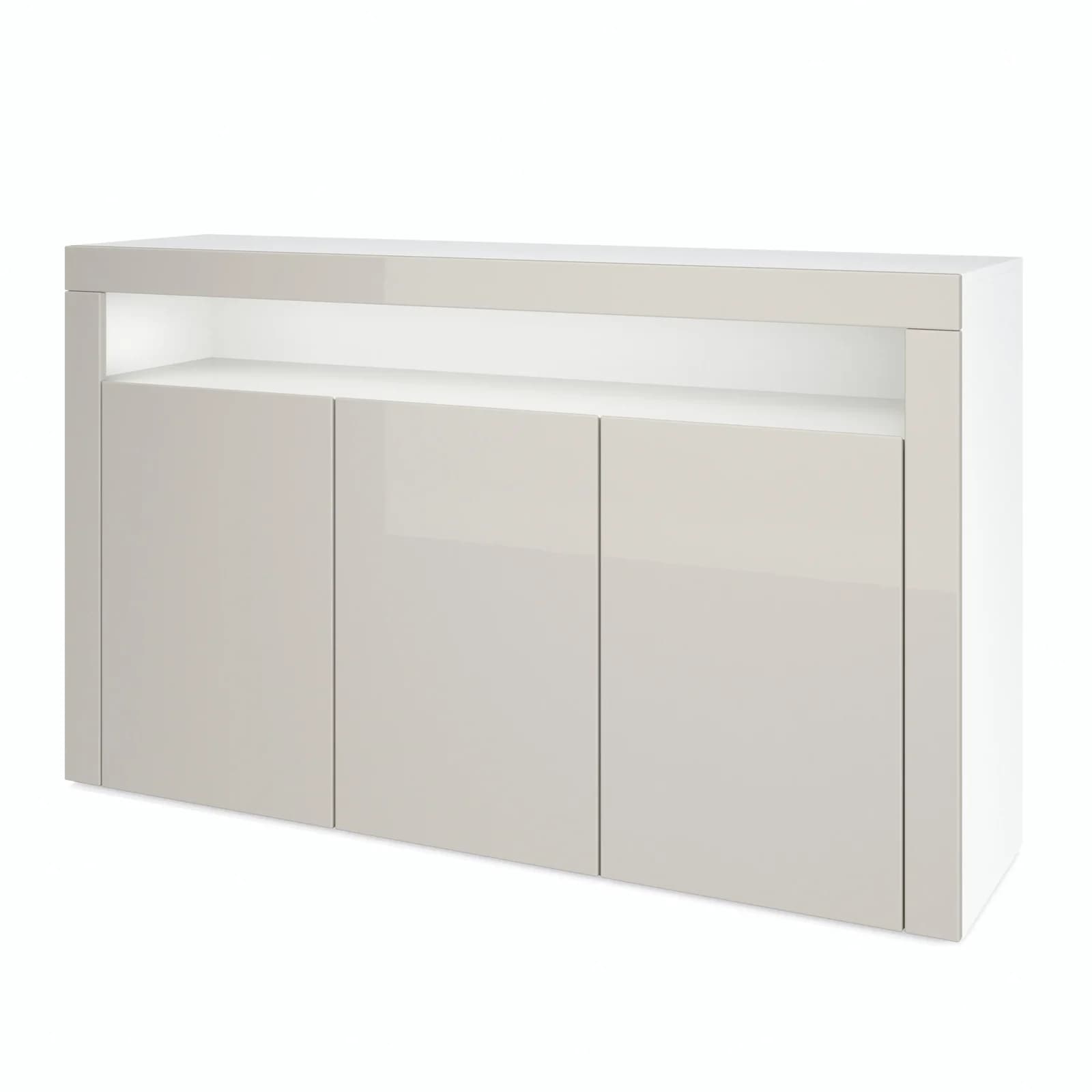 Vladon Sideboard Valencia Weiß matt/Sandgrau Hochglanz 3 Türen