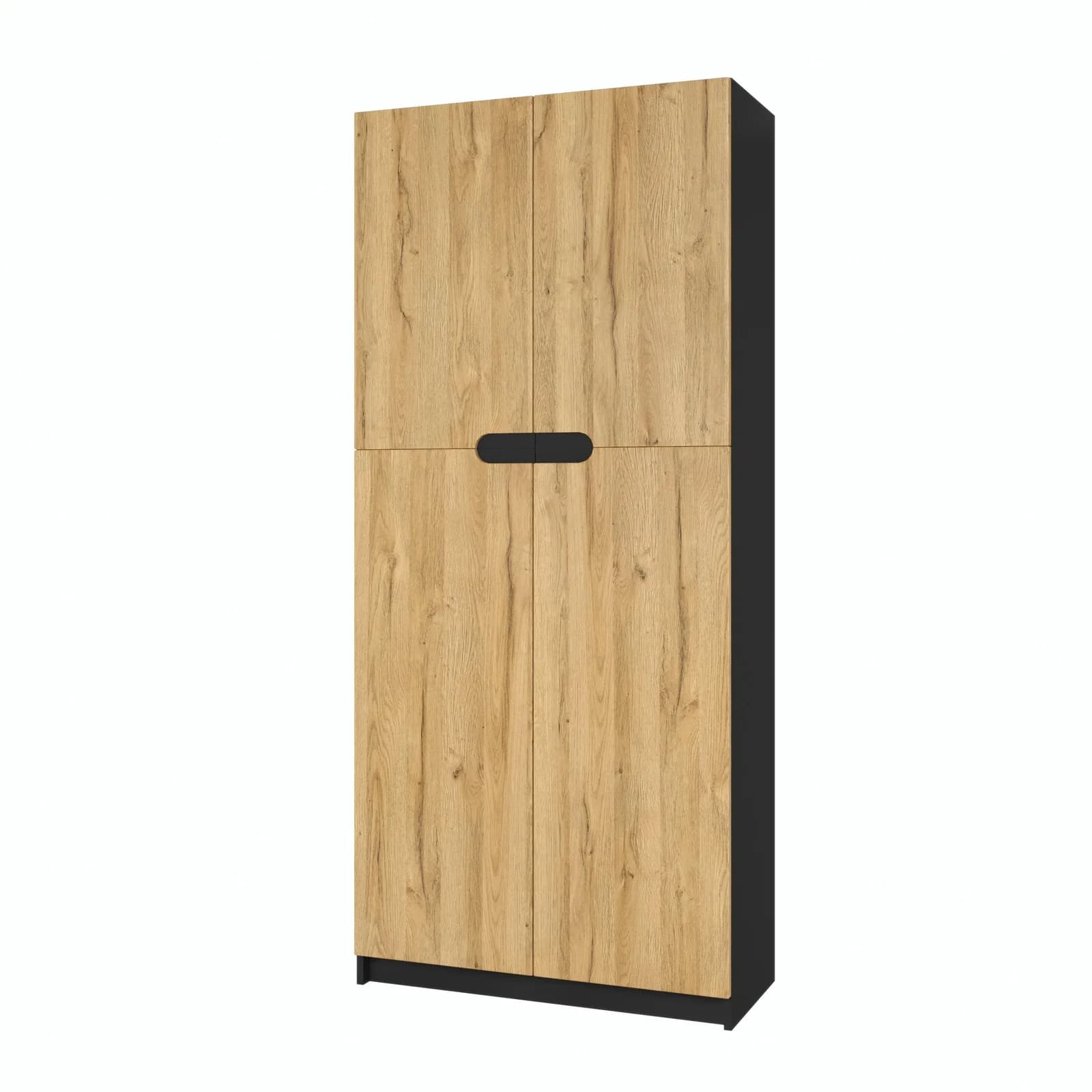 Vladon Aktenschrank Logan 4 Türen Schwarz matt/Eiche Natur