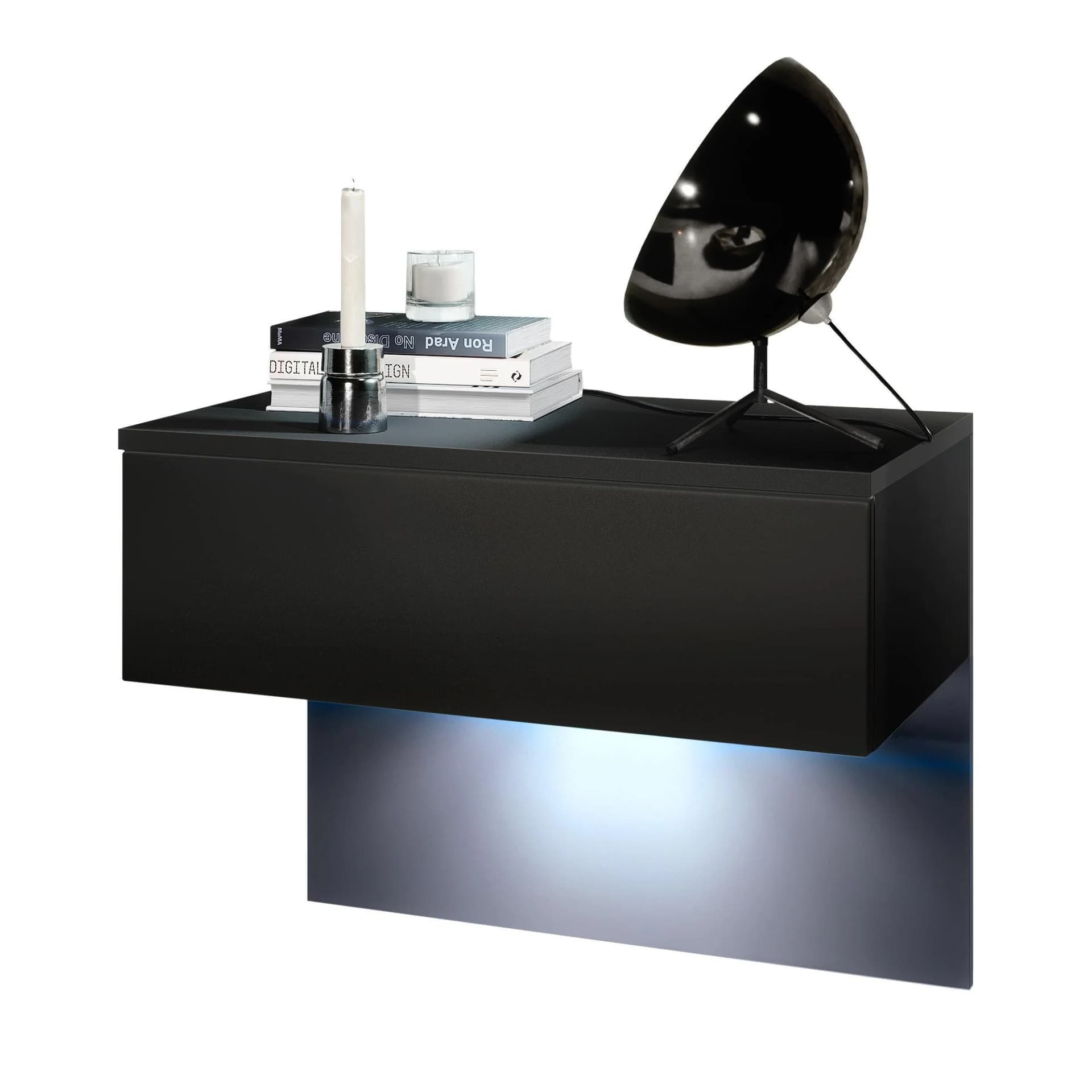 Vladon Nachttisch Sleep Wandmontage Schwarz Matt Mit Schublade