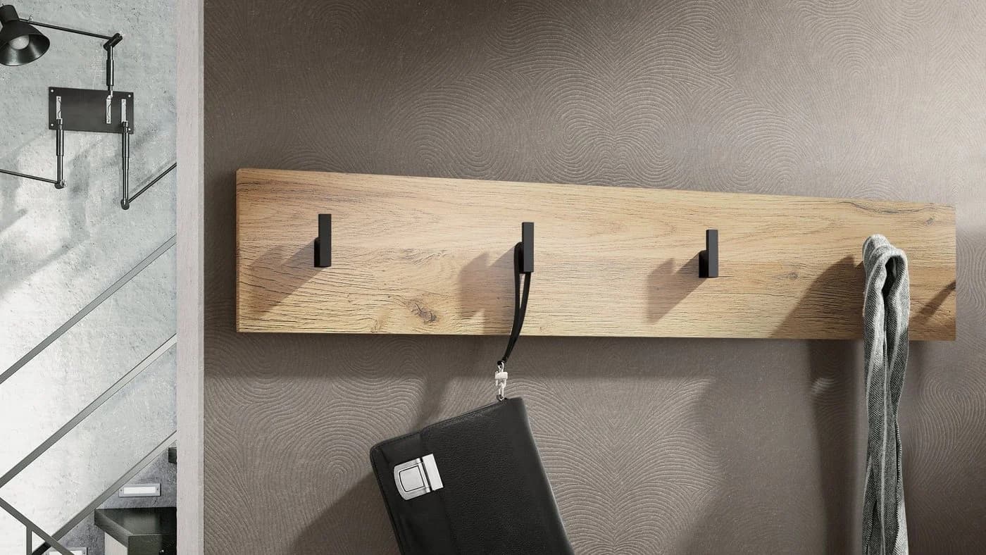 Vladon Garderobenpaneel Linea V2 mit 4 Haken Eiche Natur