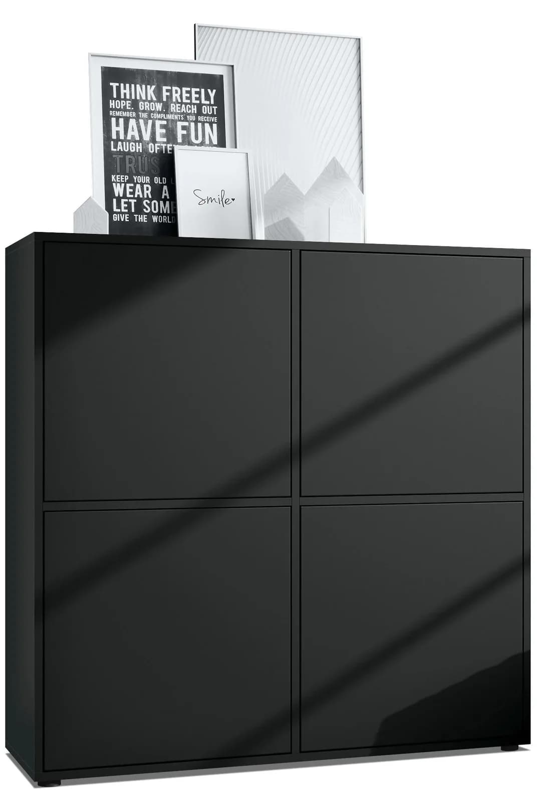 Vladon Highboard Cuba V2 Schwarz matt mit 8 Fächern Push-to-Open