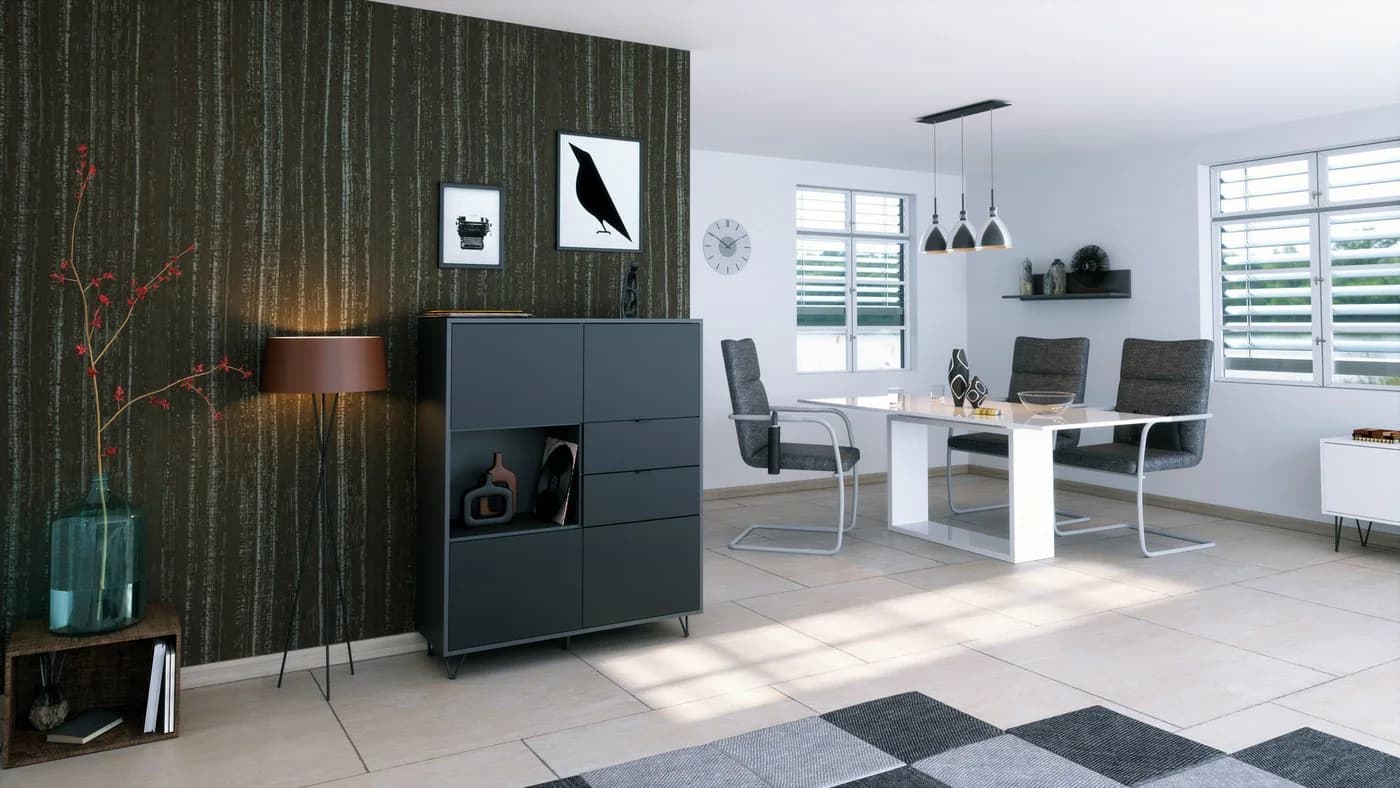 Vladon Highboard Marino V1 Anthrazit Matt 4 Türen 2 Schubladen