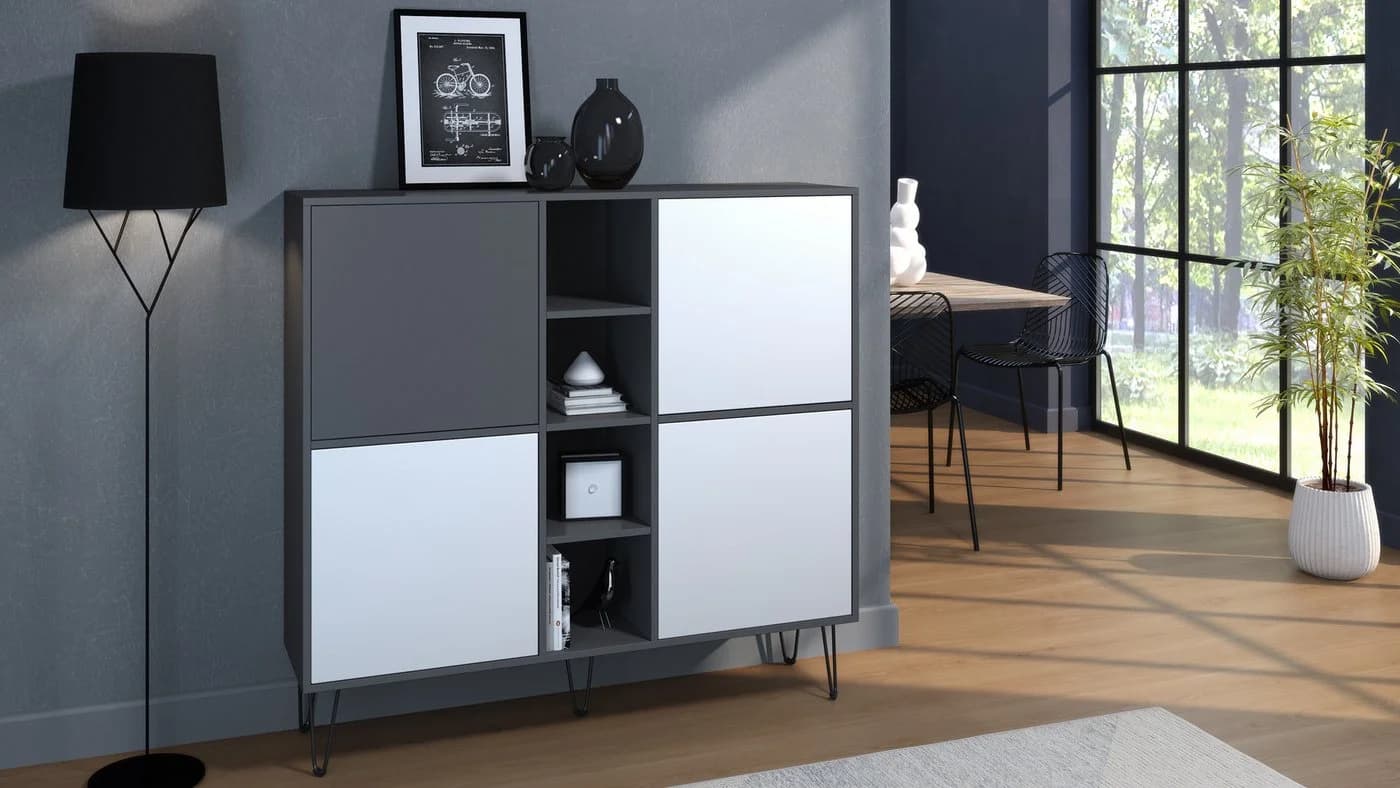 Vladon Highboard Havana V3 Anthrazit matt / Weiß matt mit Push-to-Open