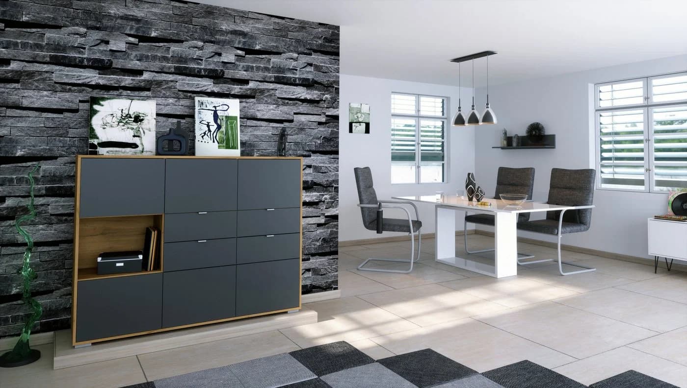 Vladon Highboard Milano 6 Türen 4 Schubladen Anthrazit matt
