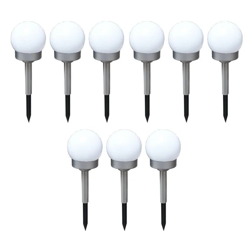ETC-SHOP 9er Set LED Solar Gartenleuchten Grau/Weiß Kugeldesign