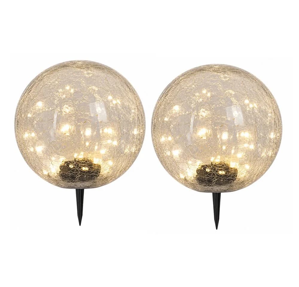 ETC-SHOP LED Solarleuchte 2er Set Crackle-Glas Warmweiß