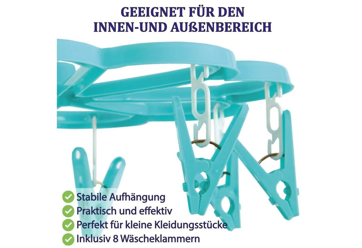 Bestlivings Mini Wäschespinne Türkis 13 Klammern Hängetrockner