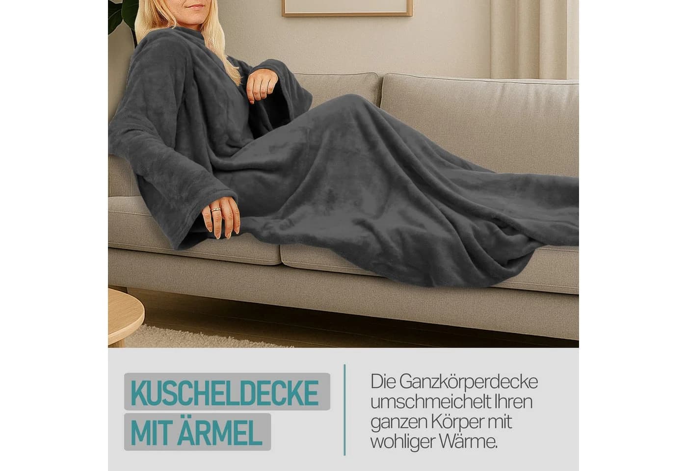 Bestlivings Wohndecke mit Ärmeln Grau 130x180 cm Polyester
