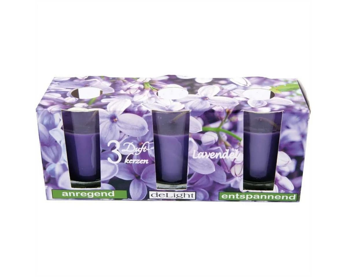 HS Candle Duftkerze 3-tlg. Glas Violett Klassische Düfte 12 Std.