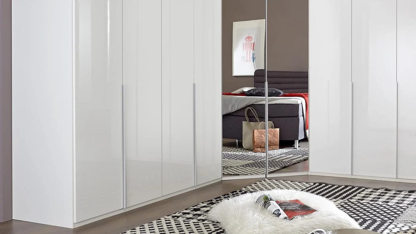 Wimex Eckkleiderschrank New York D 255x300 cm Softwhite mit Spiegel