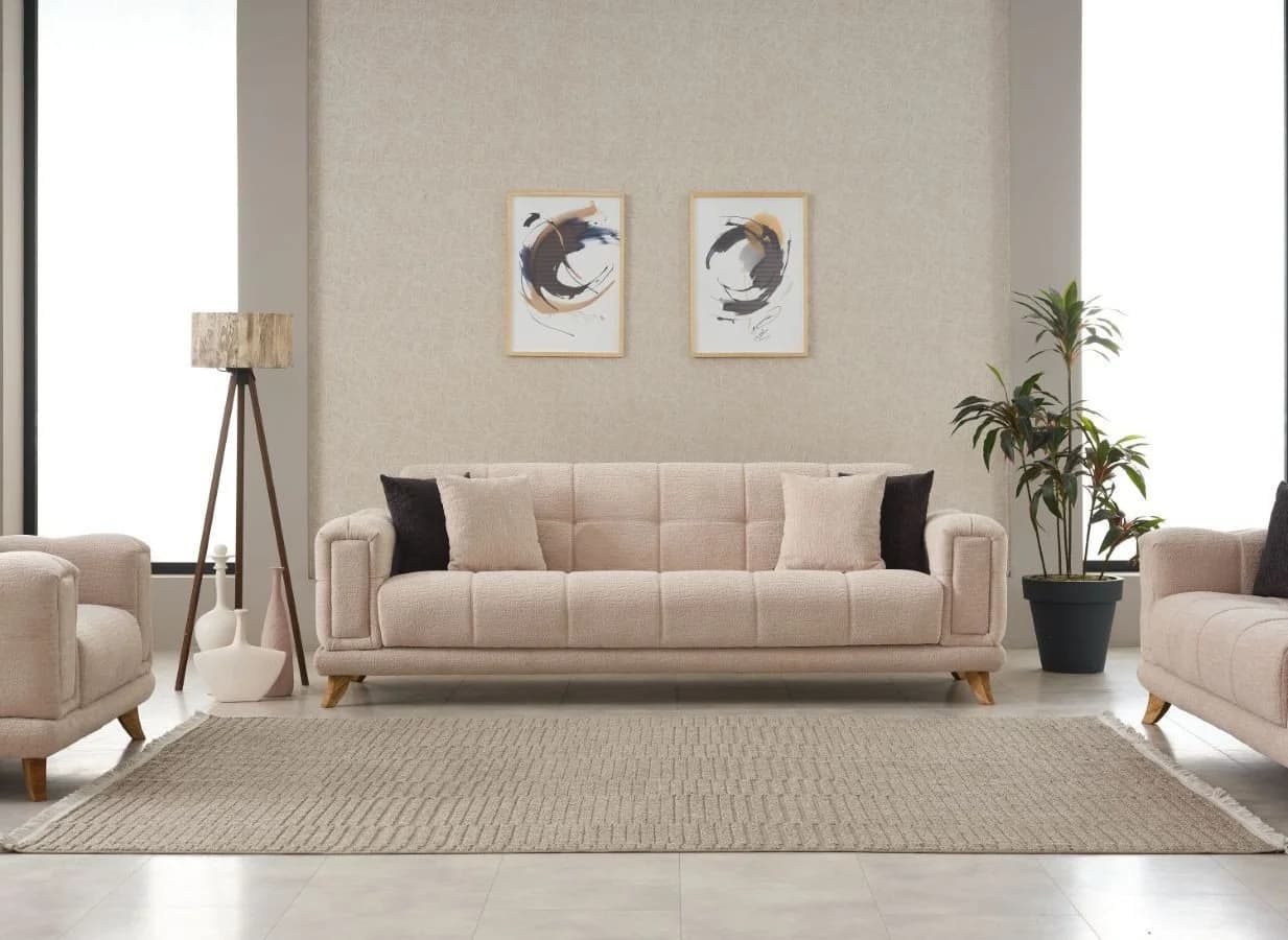 Möbel Akut Polstergarnitur Rikke 3-2-1 Beige mit Bettfunktion