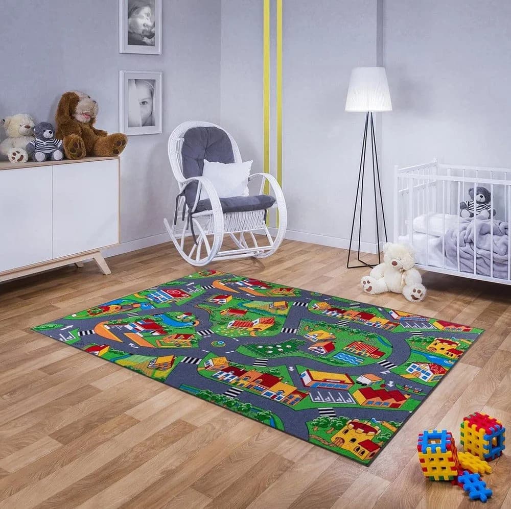 MDEKOR Kinderteppich mit Straßen und Häuser – 100 x 180 cm