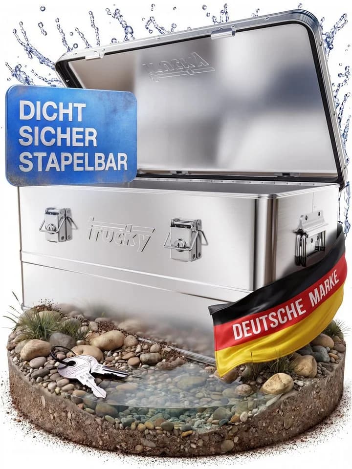 Trucky Alukiste mit Schloss & Deckel, Silber, robust & abschließbar