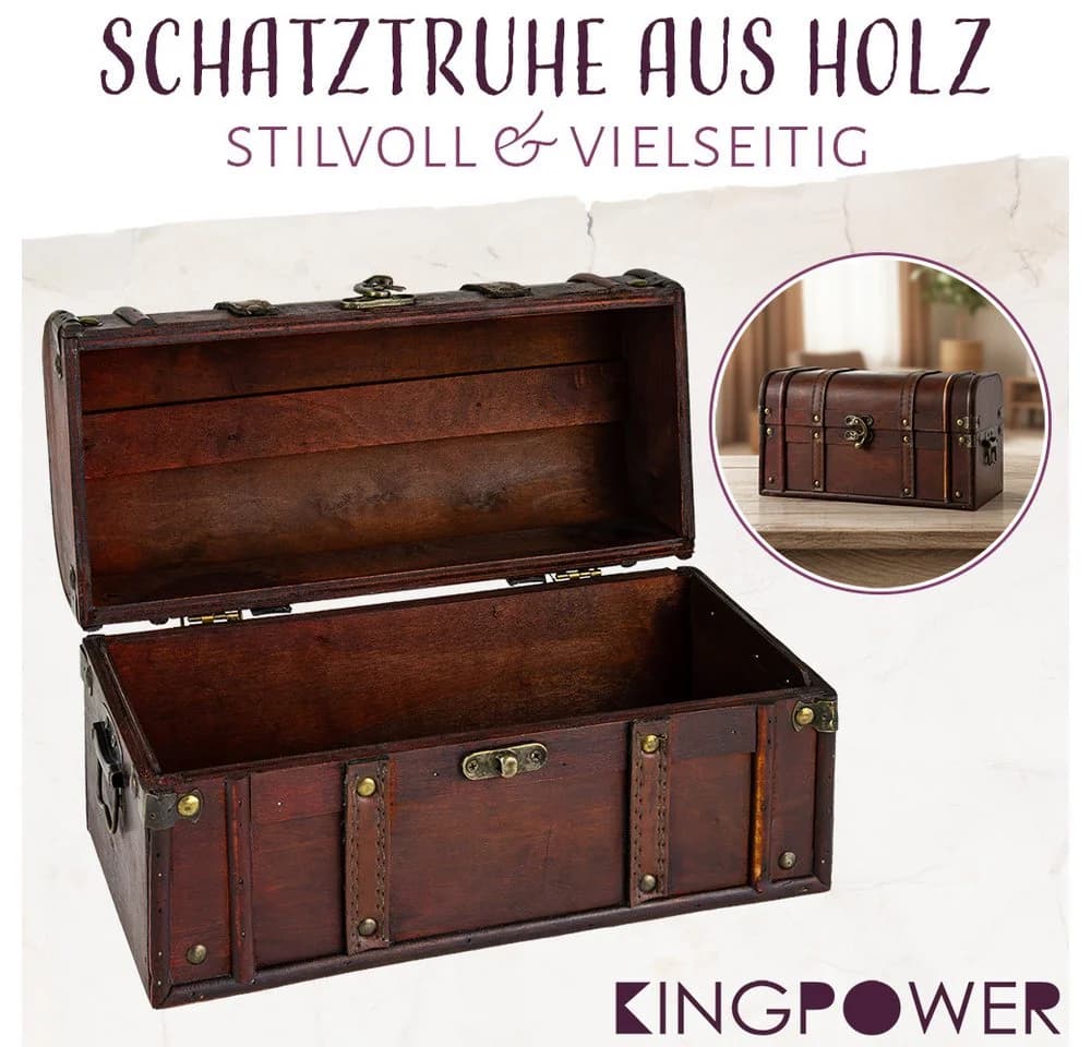Kingpower Schatzkiste Schatztruhe aus Holz mit Schloss 30x14x16 cm