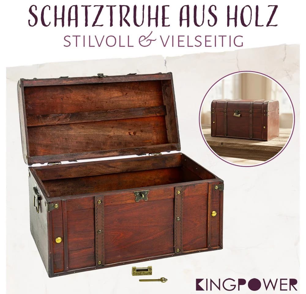 Kingpower Schatztruhe Holz Vintage Braun mit Schloss