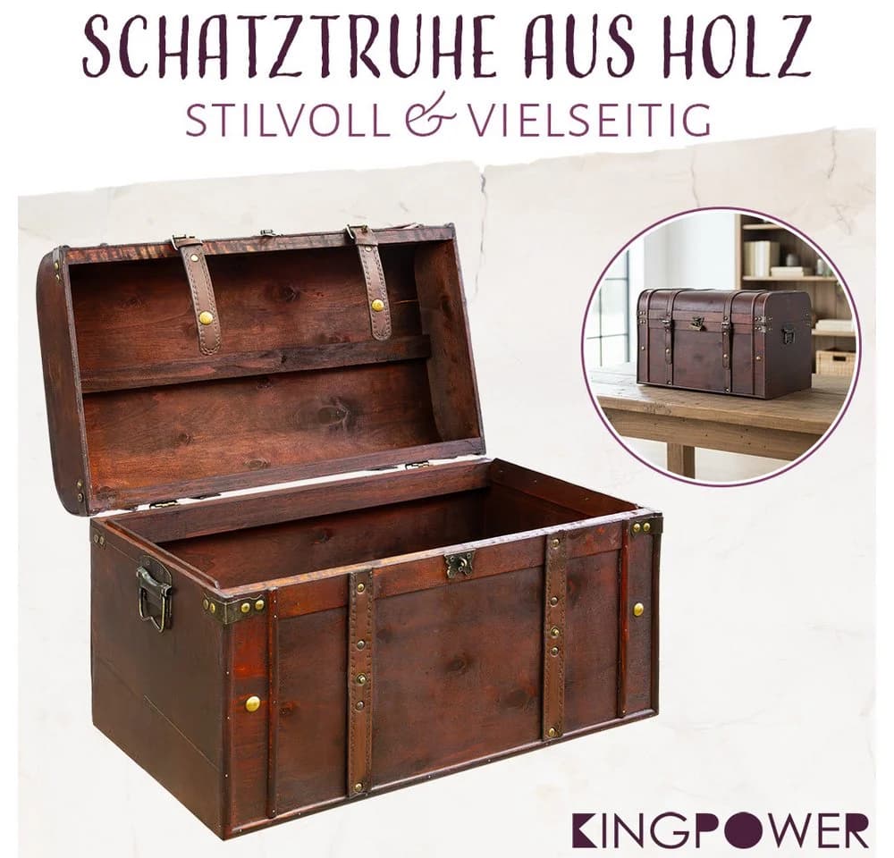 Kingpower Schatztruhe Holz Vintage mit Schloss