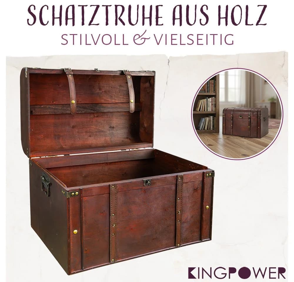 Kingpower Schatzkiste Vintage Holztruhe mit Schloss Braun