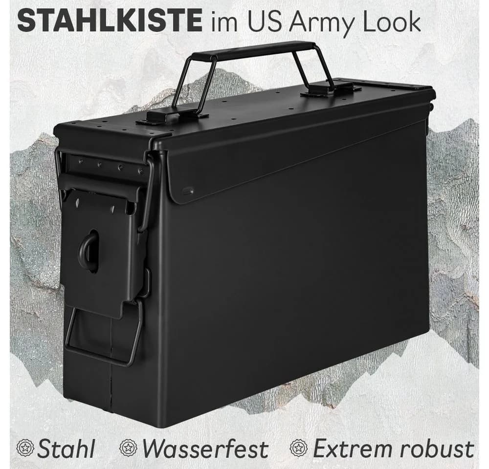Trucky Aufbewahrungsbox Ammo Box Munitionsbox Metallkiste Metallbox Schwarz Metall