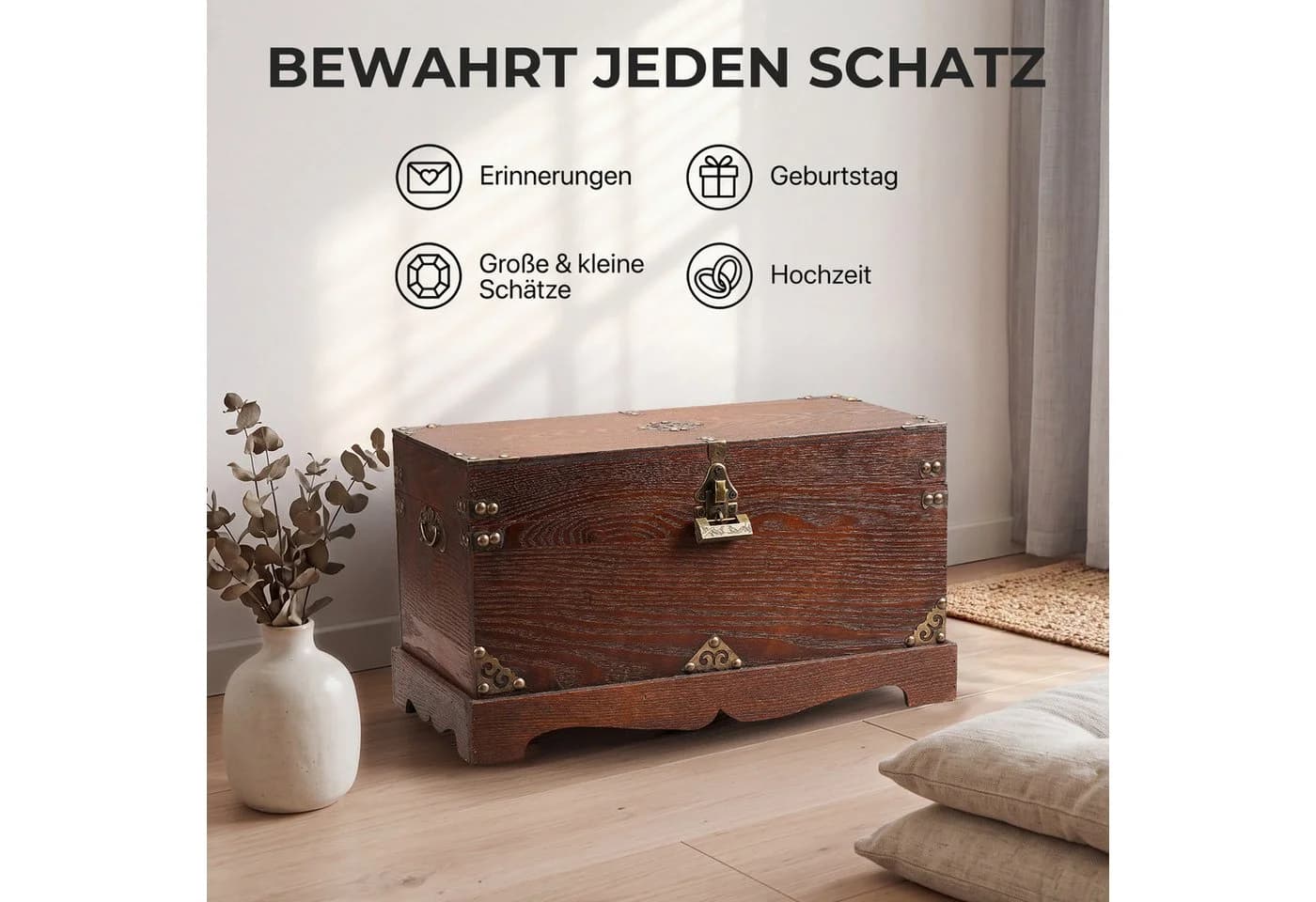 Kingpower Schatztruhe aus Holz mit Schloss Vintage Design Braun