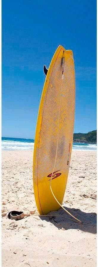 Living Walls Fototapete Surfboard im Sand Beige Blau Gelb Vlies