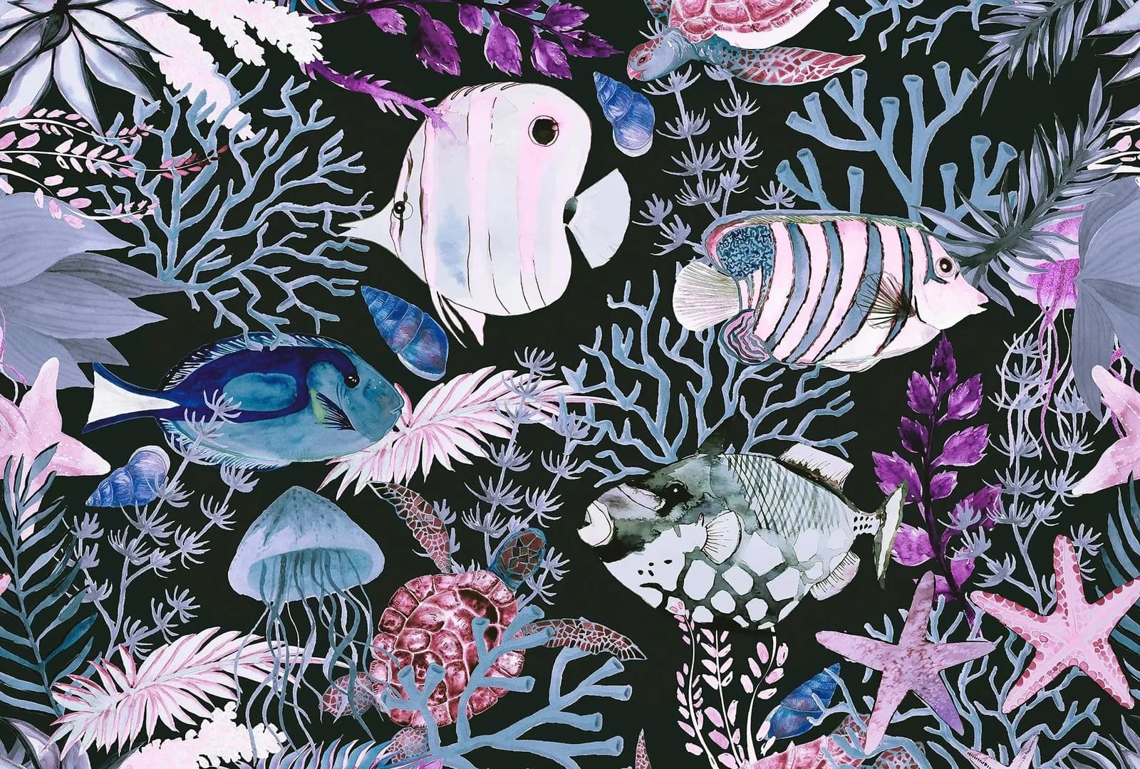 Livingwalls Fototapete ARTist Underwater Blau Rosa Schwarz Vlies