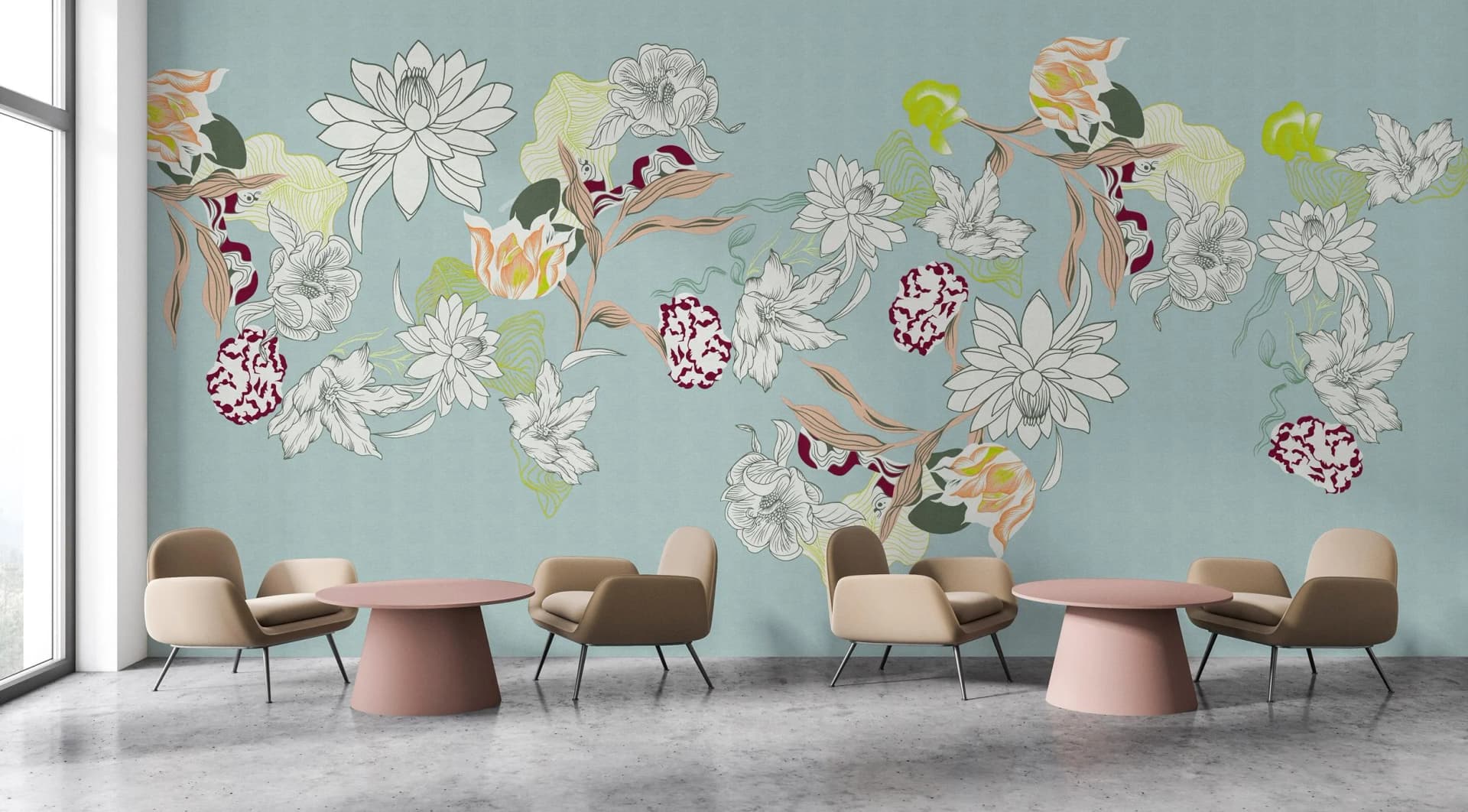 Vliestapete LIVING WALLS Florale Mustertapete Fototapete Blumen Modern Blau