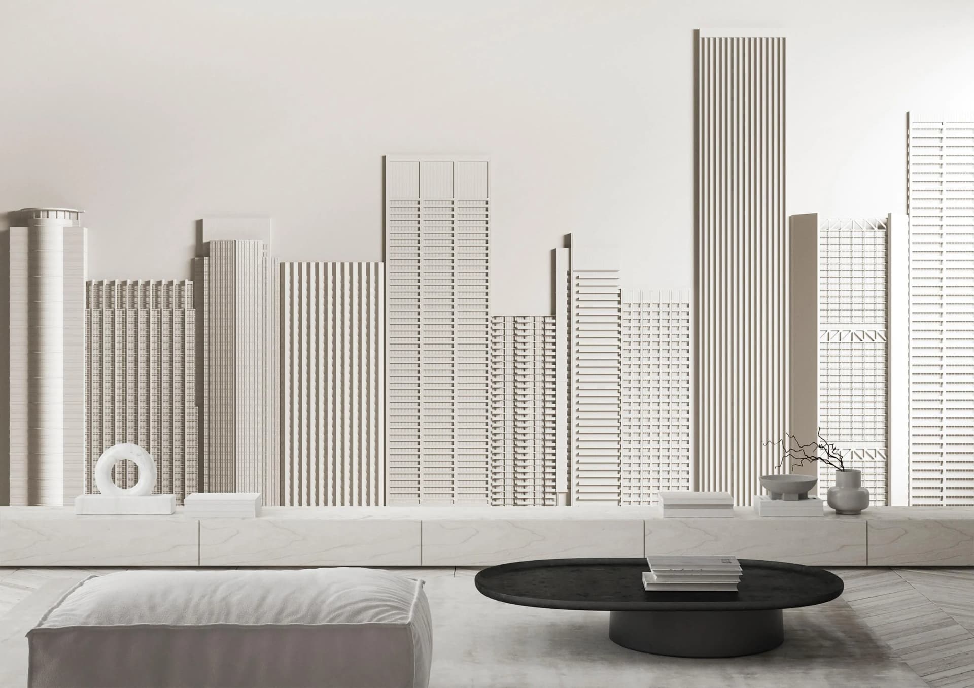 Vliestapete LIVING WALLS Fototapete Skyline in Beige Weiß Modern Architekt