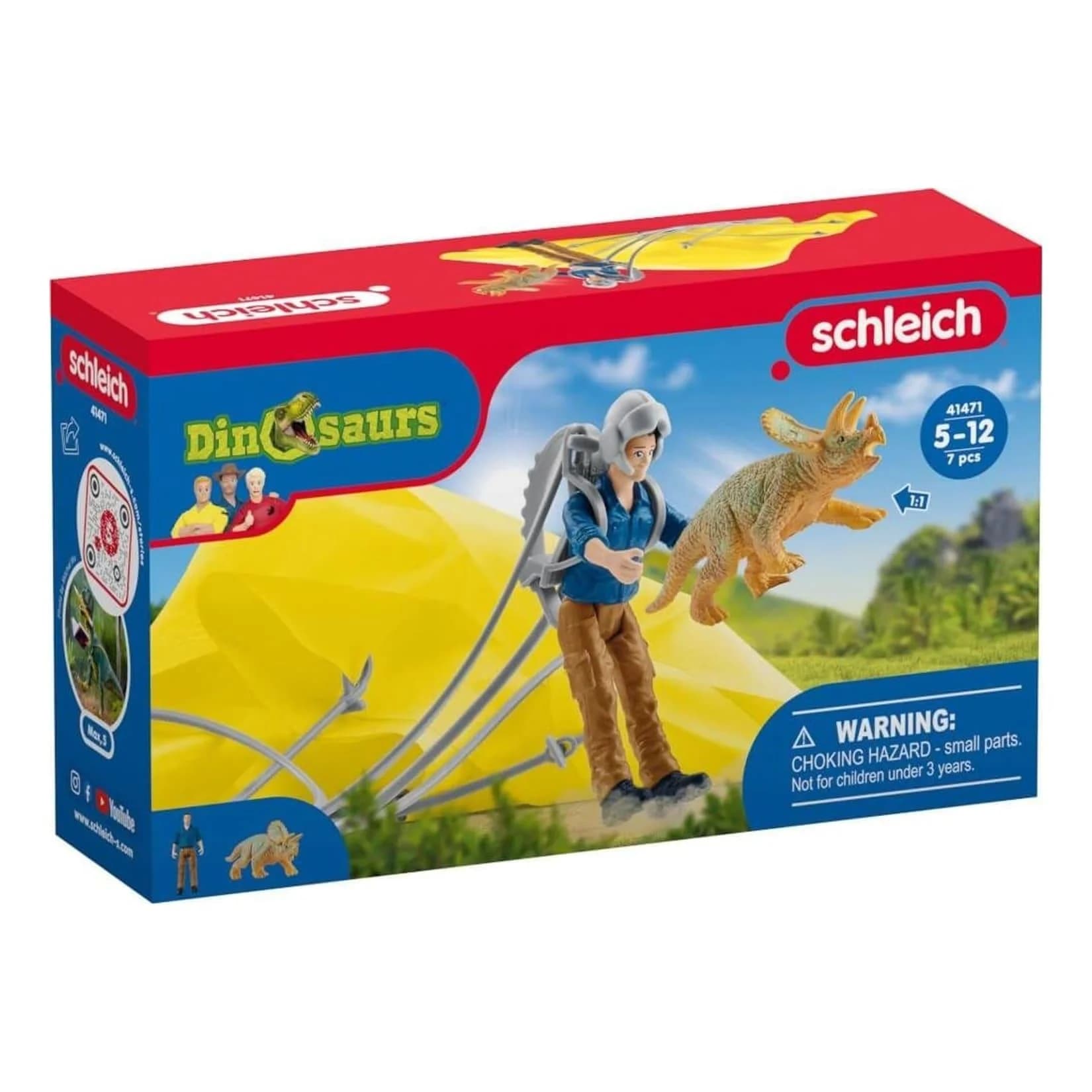Schleich Dino Fallschirmrettung mit Mini-Triceratops und Maxx-Figur