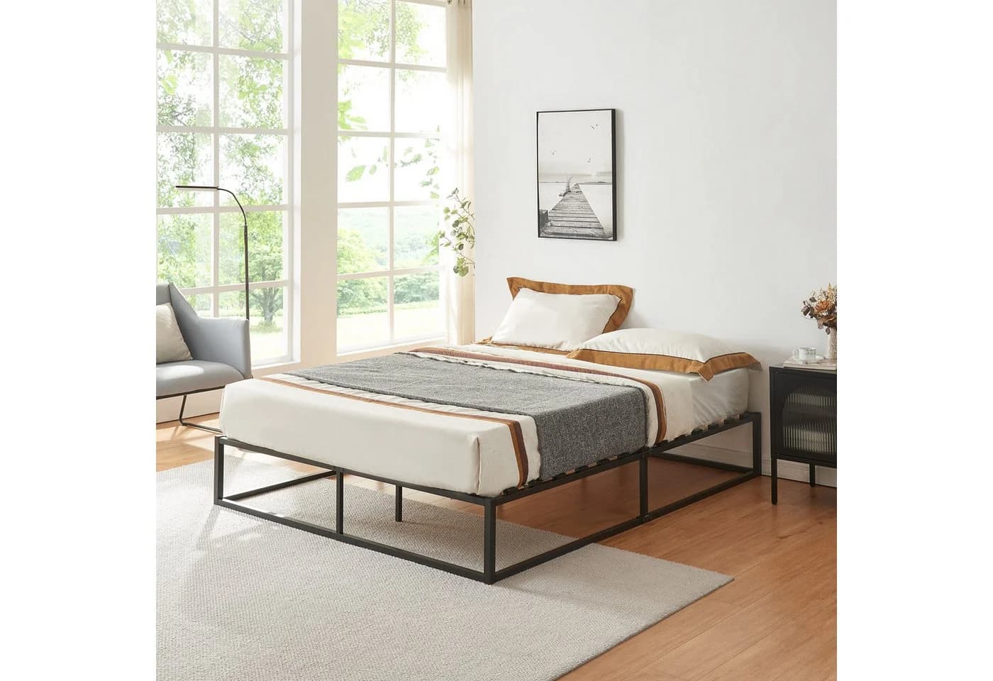 en.casa Metallbett »Kreta« Schwarz Modernes Bettgestell
